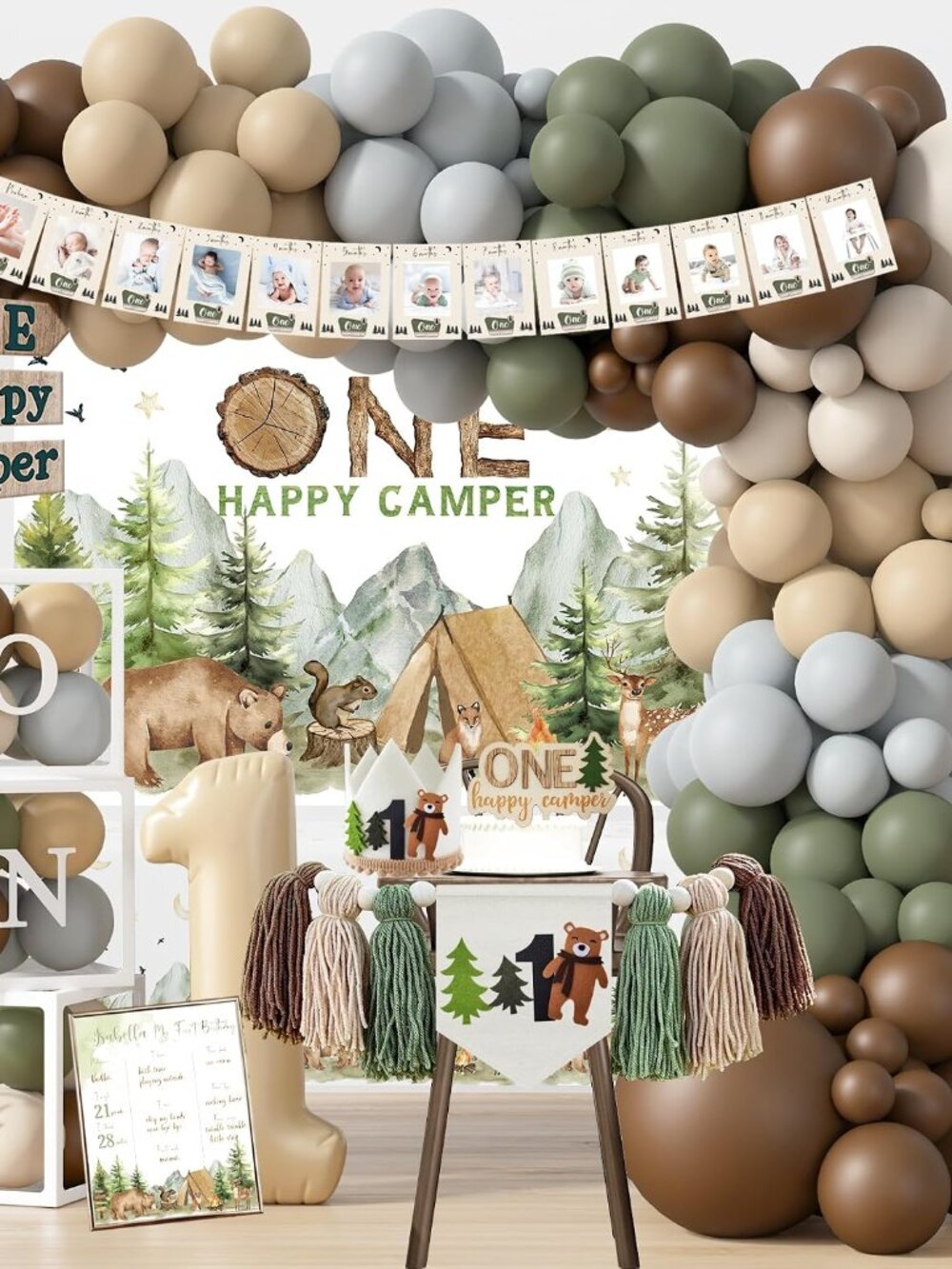 One Happy Camper Birthday Decorations, Camping 1st Birthday Party Supplies with